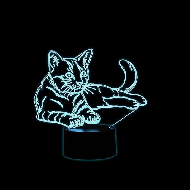 3D Optical Illusion Lamp LED Night Light for Baby Child, 3d Cat Lamp 7 Colors Changing Touch Bedside Lamp Bedroom Deco Cat Lamp with USB Cable