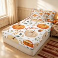 thumbnail image 3 of Erosebridal Cute Harvest Pumpkin Zipper Full Size Comforter Sets with Fitted Sheet and 2 Pillowcases, Retro Acorn Leaf Zipper Bedding Set for Boys Girls, Orange Beige White, Gray Reversible, 3 of 7