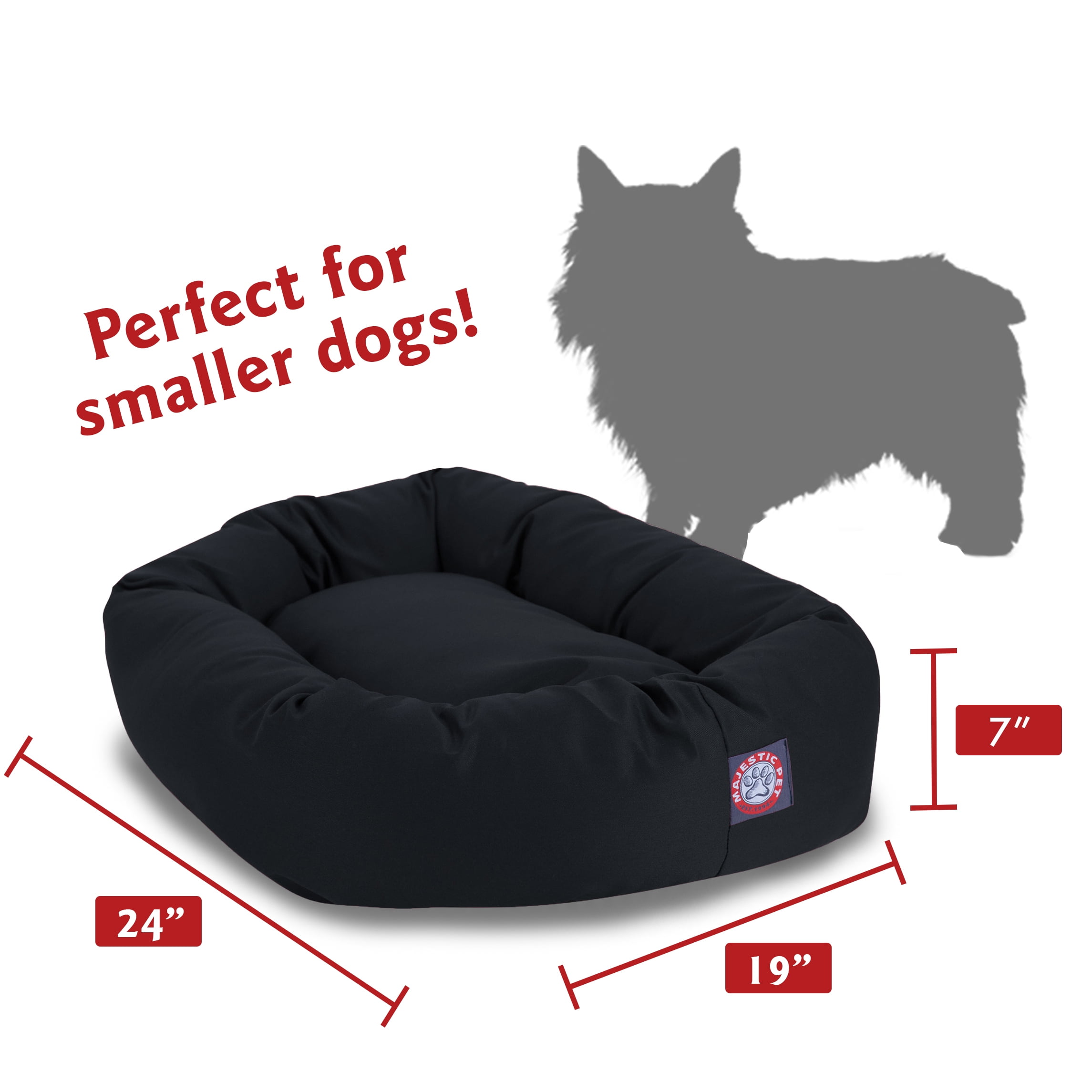 Majestic Pet Poly/Cotton Bagel Pet Bed for Dogs, Calming Dog Bed Washable, Small, Black