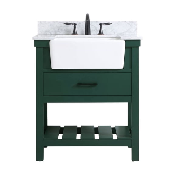 30 inch single bathroom vanity in green with backsplash