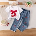 thumbnail image 2 of Nwiuh Girls Summer Clothes Short Sleeve Top + Denim Straight Pants, Girls Spring and Fall Outfits (White, 5-6 Years), 2 of 8