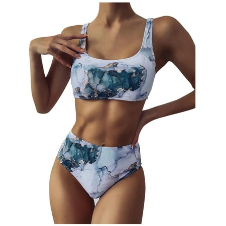 

VKEKIEO Two-Piece Sets Swimsuit Sport Bra Style Padded Blue M