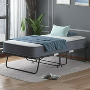 Puremind Folding Bed with 4 Inch Foam Mattress, 75 x 31 Rollaway Bed for Adults, Portable Bed with Lockable Wheels, Easy Assembly & Moving, Standard