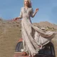thumbnail image 4 of Vestido largo bohemio TEELYNN Vintage 2023 con estampado floral de gasa, manga tres cuartos, escote en V, vestidos de verano gitanos hippies para mujer, 4 of 5
