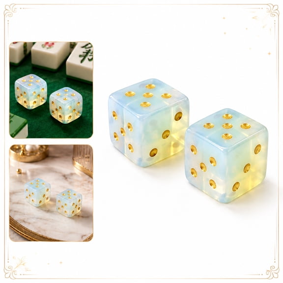 2-Piece Natural Crystal Mahjong Dice Set, 0.63in 6-Sided Dice with Gold Pips for Mahjong, Tabletop Games & Game Night