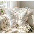thumbnail image 2 of Butterfly Throw Pillow with Lace Ruffle, 22 Inch Velvet Decorative Cushion for Couch Bedroom Living Room Home Decor (White), 2 of 3