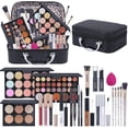 thumbnail image 1 of Kit de maquillaje para adolescentes y niñas, kit de maquillaje para mujeres, kit completo con caja de maquillaje, paletas de sombras de ojos, lápices labiales, brochas y herramientas de belleza (negro, 1 of 5