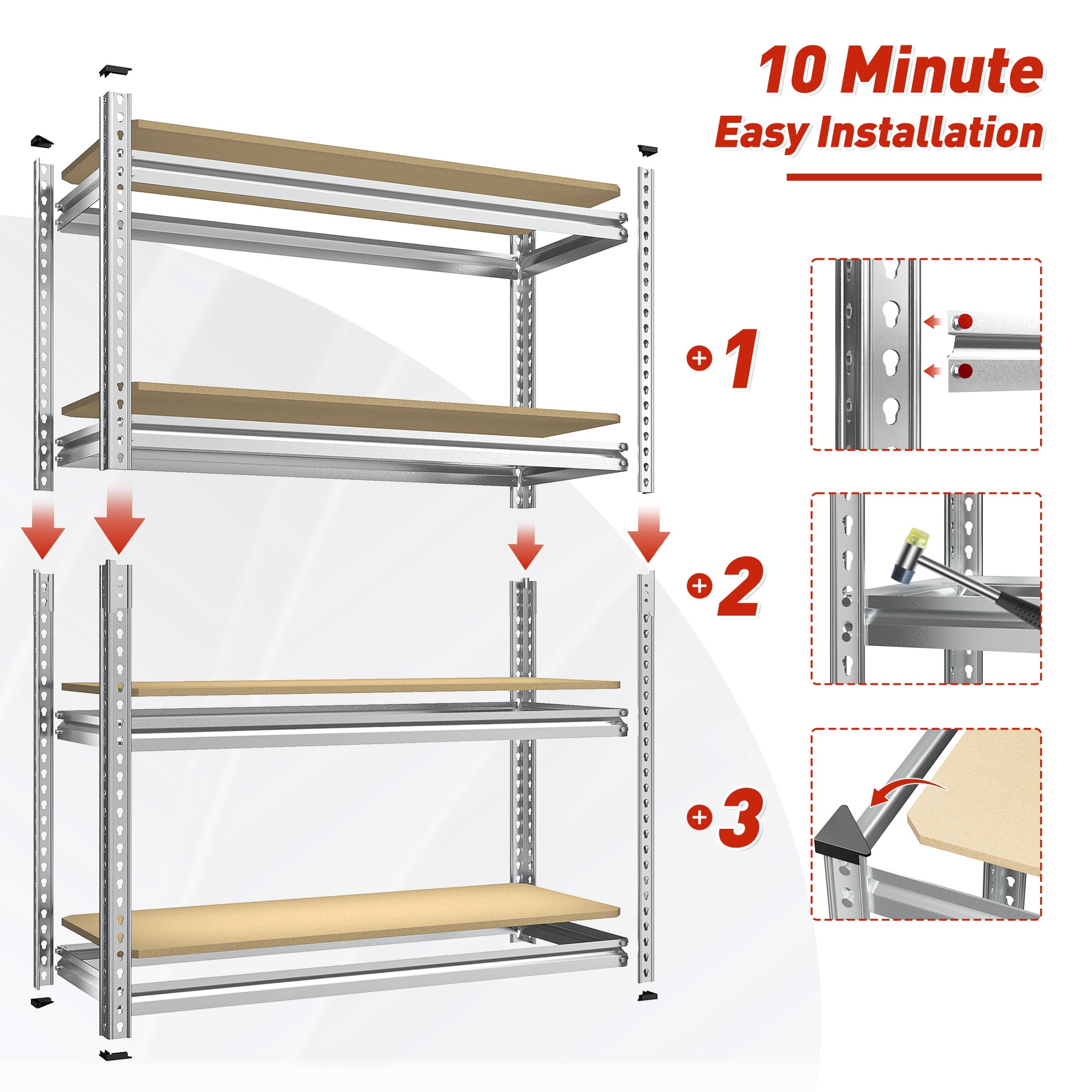 REIBII 56.7"H 4 Tier Garage Shelves for Storage Shelving Adjustable Units Heavy Duty Shelf, Silver