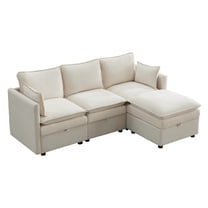 WUTUTUEE Cloud Modular 3-Seater Sofa with Storage Ottoman, Modern Upholstered Chenille L-Shape Sectional Sofa with Armrests for Living Room, Small Space, Beige