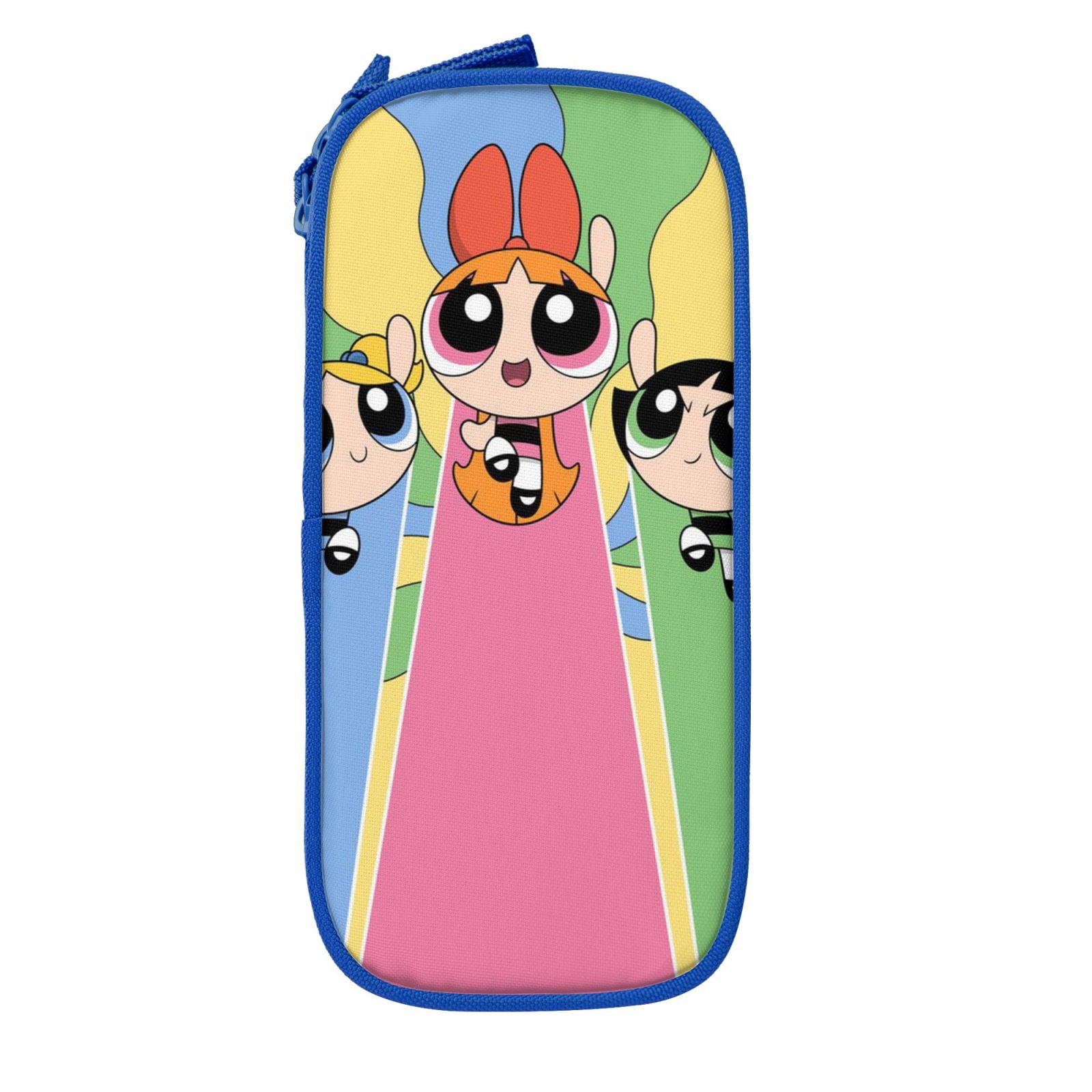 The Powerpuff Gi-rls Pencil Case Large Capacity Pencil Pouch Penbag Office Stationery Organizer Travel Makeup Bag Blue