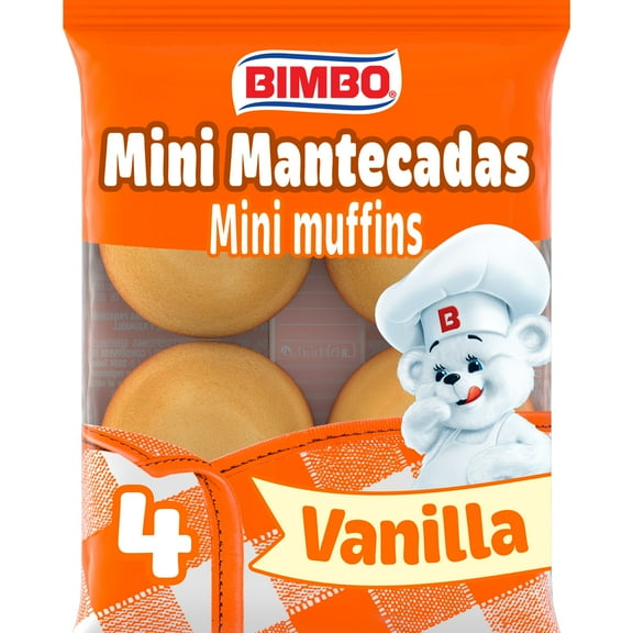 Bimbo Mini Mantecadas Vanilla Muffins, 4 count, Mini Muffins, 4.41 oz Bag
