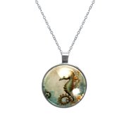 Hippocampus Women's Circular Glass Design Pendant Necklace