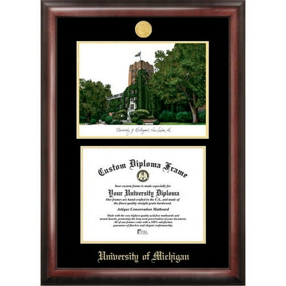 University of Michigan 8.5x 11 Gold Embossed Diploma Frame with Campus Images Lithograph