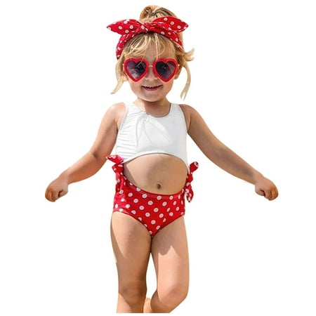 

Sngxgn Baby Girl Swimsuit Baby Toddler Girls Rash Guard Short Sleeve 2-Piece Swimsuit Set Bikini with UPF 50 Sun Protection Red 3-4 Years