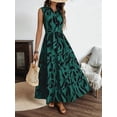 thumbnail image 4 of Dycnvjo Women'S Summer Floral Maxi Dress Button Up Collar Tie Waist Tiered Ruffle Sleeveless Boho Dresses Green S, 4 of 7