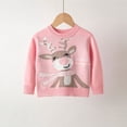 thumbnail image 2 of Bysome Girls Christmas Sweater Crew Neck Long Sleeve Sweater Christmas Cute Cartoon Reindeer Print Pullover Casual Tops Fall Winter Kids Clothes Pink Size 3-4 Years, 2 of 4