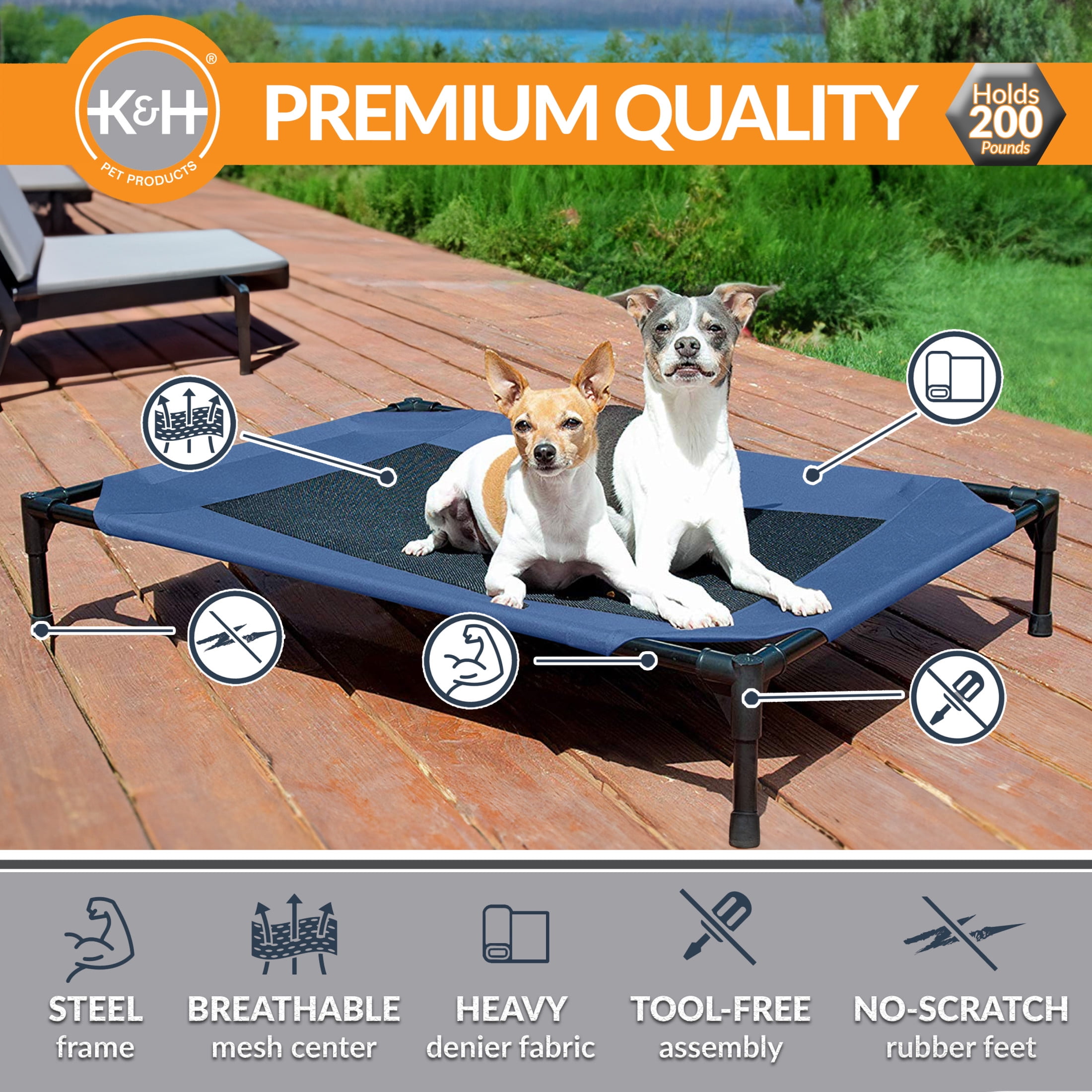 K&H Pet Products Original Pet Cot Elevated Dog Bed Blue/Black Mesh Medium 32 X 25 X 7 Inches