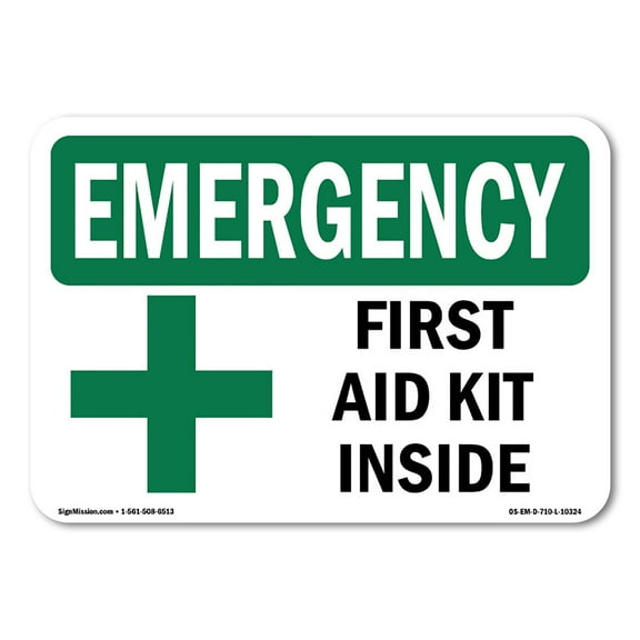 SignMission OS-EM-A-1218-L-10324 12 x 18 in. OSHA Emergency Sign - First Aid Kit Inside