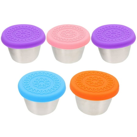 

Homemaxs 5Pcs Salad Dressing Cups Stainless Steel Sauce Cups Condiment Cups with Silicone Lids