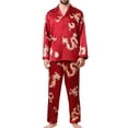 thumbnail image 4 of SWSMCLT Men's Satin Pajama Set 2 Piece Luxury Long Sleeve China Dragon Printed Pjs Soft Button Down Shirt Pants Sleepwear Casual Lounge Set Red X-Small, 4 of 4