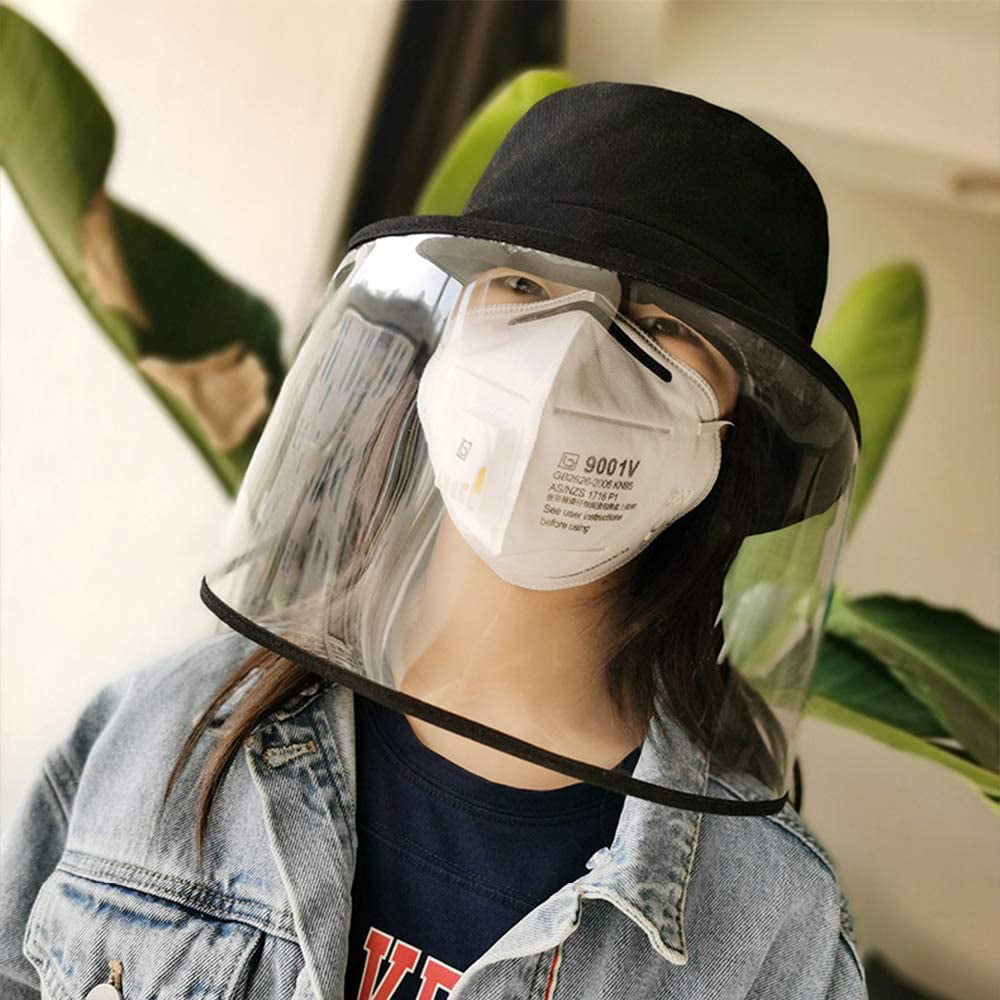 LONTG Child Protective Hat Cap with Protective Face Mask Reusable Dust Mask Anti Saliva Eye Protection Mask Cover Facial Mask Cotton Hat Sunhat with Wide Clear Visor Anti-Fog Droplet Splash Mask 