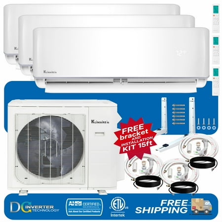 

Klimaire 3-Zone (12000+ 12000+ 9000 BTU) 20 SEER Ductless Multi-Zone Inverter Air Conditioner Heat Pump with 16 Ft Installation Kits