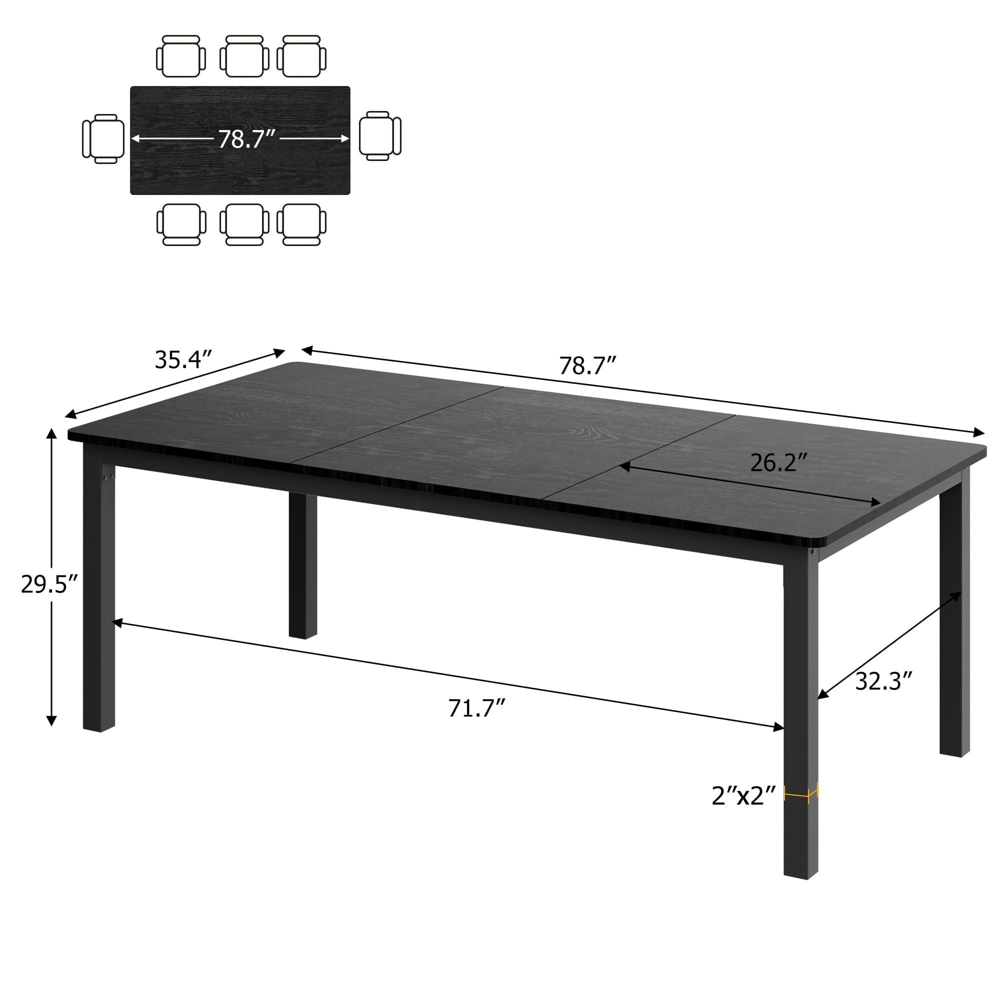Yeshouse Long Industrial Dining Table, 71"/79" Sturdy Metal Frame Kitchen Table, Round Corner Design, Seats 6-8, Easy Assembly