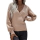 thumbnail image 1 of Gibobby Suéteres mujer, Suéter holgado de punto con cuello en V, para mujer, casual, ligero(Caqui,M), 1 of 4