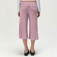 thumbnail image 4 of Fold Over Gaucho Pants for Women Flowy Wide Leg Yoga Capris Elastic Low Rise Striped Cropped Palazzo Culottes Red M, 4 of 6
