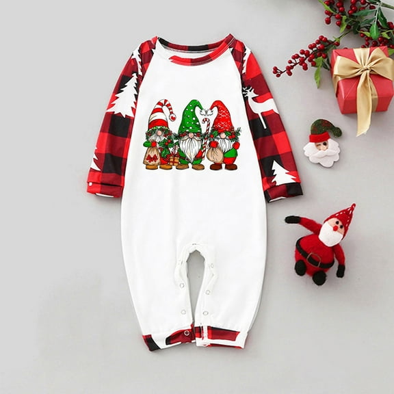 Xdegoge Christmas Family Pajamas Matching Sets Cute Santa Xmas Printed Patchwork Pullover Tops Raglan Long Sleeve Crewneck Sleepwear Plaid Pants 2025 Holiday Matching Family Outfits