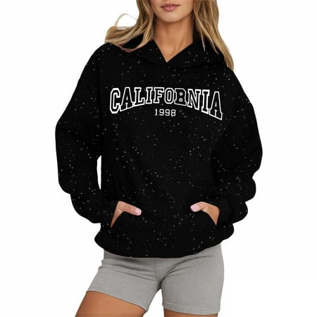 Fshinging Women Oversized Sweatshirt Hoodies Glitter Long Sleeve Sparkle Stars Galaxy Loose Fit Fall Clothes