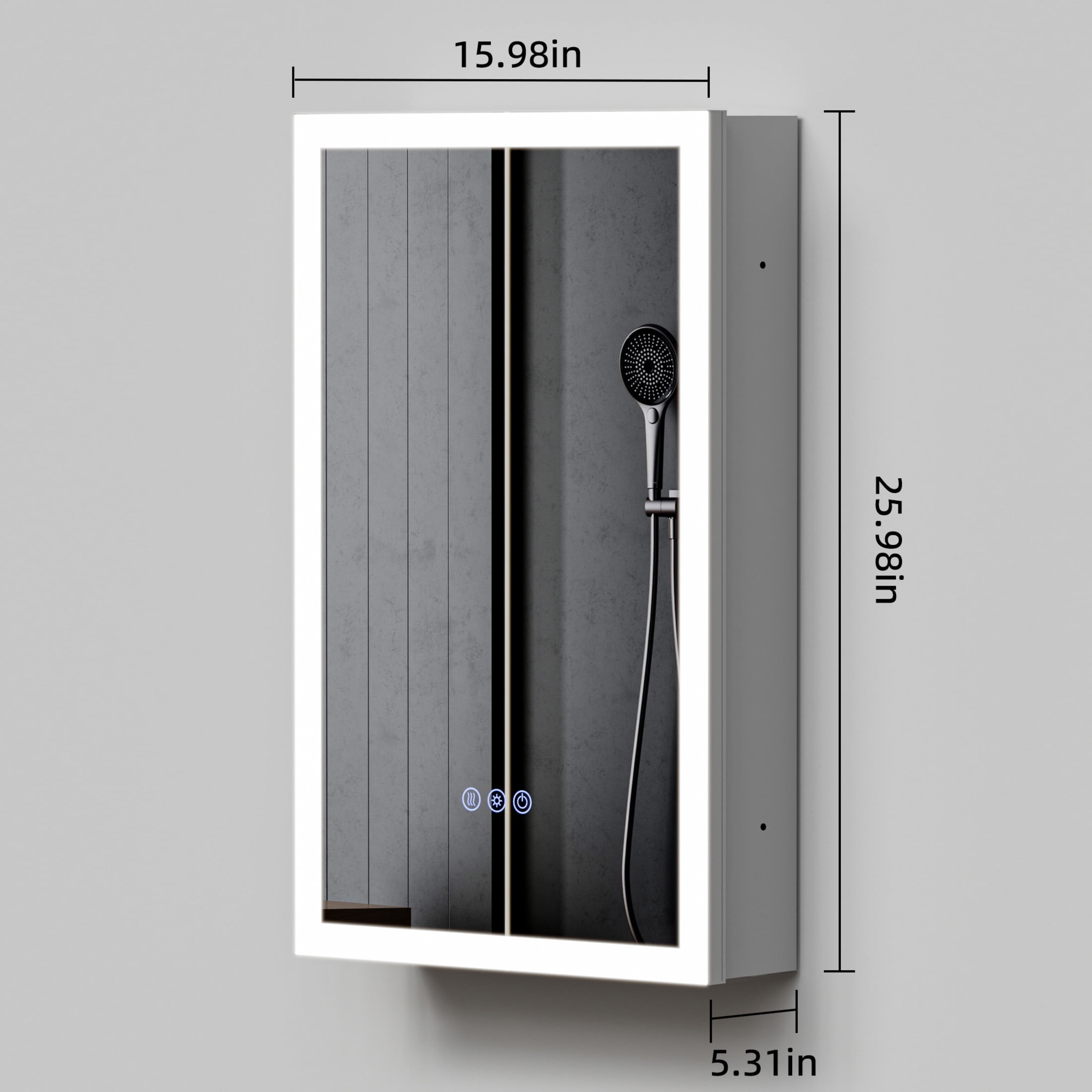 Noble House 16" x 26" LED Lighted Medicine Cabinet with Mirror, Adjustable Brightness, Recessed or Wall Mount, Silver