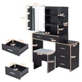 thumbnail image 3 of Makeup Vanity Desk with Lights, Vanity Desk with Hidden Mirror Cabinet, 5 Drawers and Stool, Built-in Shelves and 3 Lighting Modes, Bedroom Dressing Table Set Nightstand for Grils Women, Black, 3 of 6