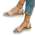 thumbnail image 3 of CHWshoes Women's Wedge Sandals Boho Rhinestone Open Toe Wedges Comfortable Ankle Strap Espadrille Shoes Summer Casual Vacation Beach，Pink Size 36, 3 of 5
