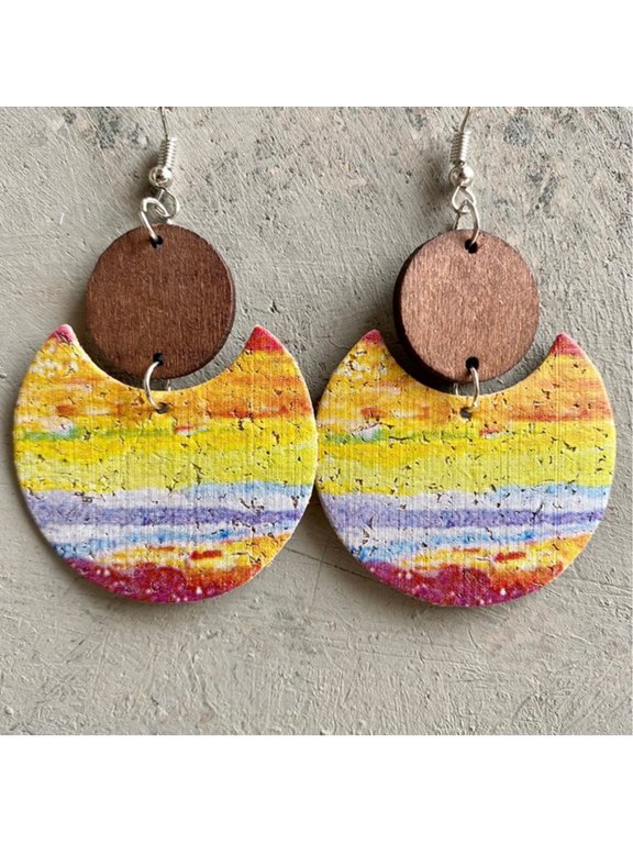 Crescent Moon Wooden Drop Earrings