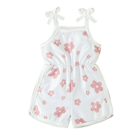 

Rovga Girl Clothes Toddler Summer Sleeveless Jumpsuit Cartoon Flower Print Outwear Clothes Classic Holiday Wear White 2-3 Years