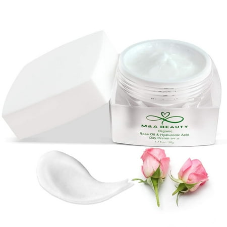 Organic Rose Oil Day Cream 3 in 1 facial moisturizer With SPF 30 and hyaluronic acid 1.7 OZ supper moisturizing