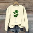 thumbnail image 2 of New & Trending!FUNUONY St Patricks Day Shirt Women's Wine Glass Printed Round Neck Long Sleeved Top Beige L, 2 of 4