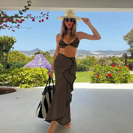 Sexy 3 Pieces Bikini Set Micro Bikini Wom Swiit Female Swimwear Long Skirt Bikini Set Baing Suit Beachwear Cover Up