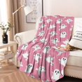thumbnail image 2 of Pink Halloween Ghosts Round Blanket,Comfortable Soft Flannel Throw Blanket,All Season,Warm Lightweight Blankets for Sofa Bed Couch Living Room Chair 47"x47", 2 of 5