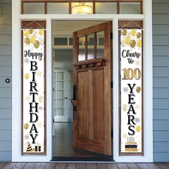 Happy 24th Birthday Decorations,24th Gold Balloon Birthday Theme Door Hanging Banner Sign,24 Years Old Bday Party Supplies.