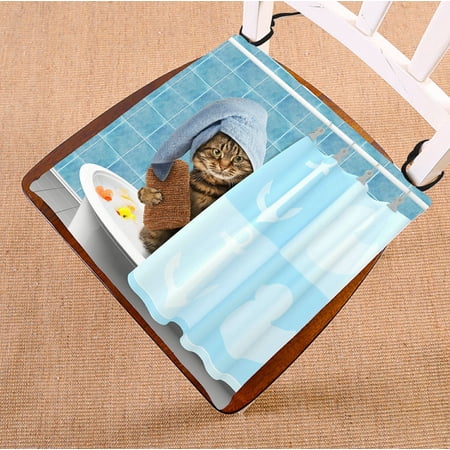 ABPHQTO Funny Cat Taking Bath Chair Pad Seat Cushion Chair Cushion Floor Cushion Two Sides Printing 18x18 Inch