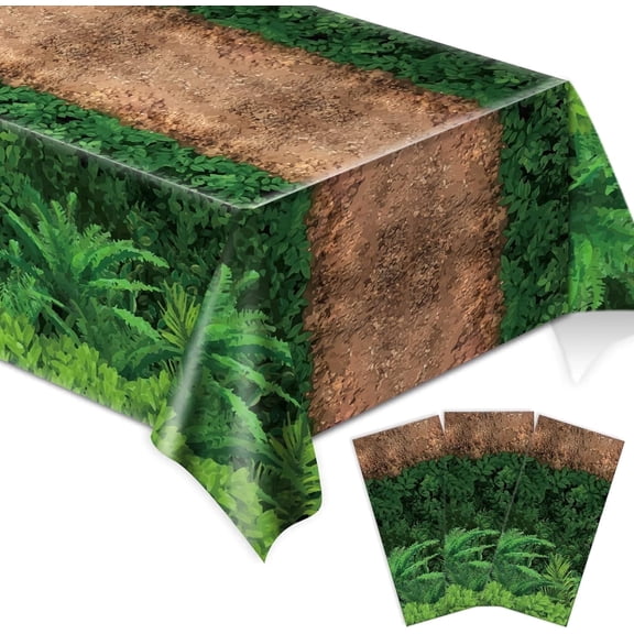 Wowhub 3 Pack Woodland Forest Tablecloth, 54 x 108 Inch Disposable Plastic Forest Path Table Covers for Woodland Animal Birthday Party and Baby Shower Decorations
