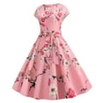 thumbnail image 2 of XIAOCHA Womens Floral Belted Flared Midi Dress Fitted Floral Short Sleeve Crew Neck Gown Lightweight Vintage Daily Dresses, 2 of 9