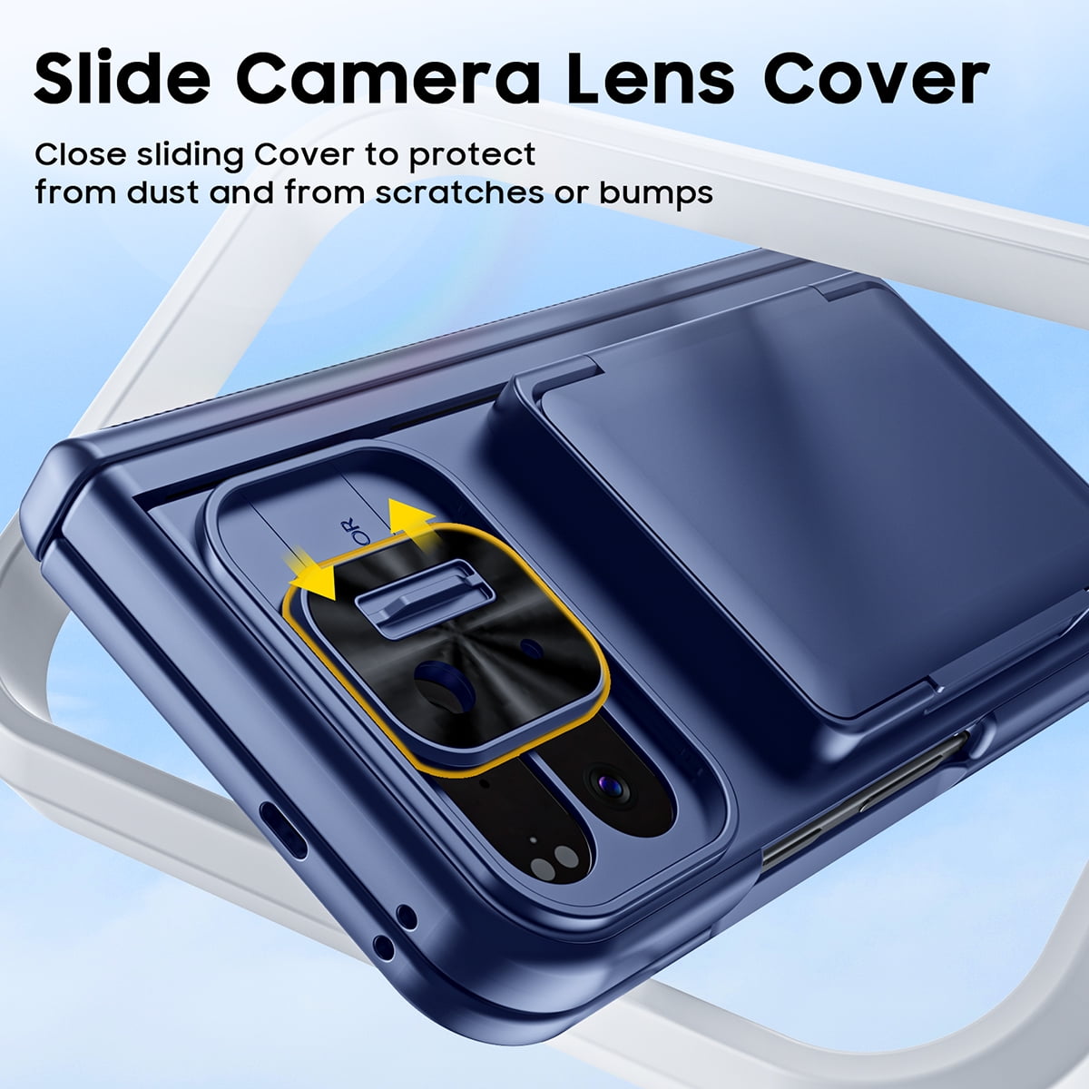 Vizvera for Google Pixel 10 Pro Fold With Card Holder[RFID Blocking]Camera Cover,Hinge Protection,Hidden Kickstand,Screen Protecto Phone Case-Blue