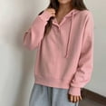 thumbnail image 5 of Sweatshirts for Women Plus Size Hooded Drawstring V-Neck Long Sleeved Casual Loose Solid Sweatshirts Pink XL, 5 of 6