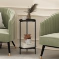 thumbnail image 2 of Furinno Besi 2-Tier Tall Round Side Table with Metal Legs, Metal Black End Table, Night Stand, Bedside Table with Open Shelf, for Living Room, Bedroom, Dark Americano, 2 of 5