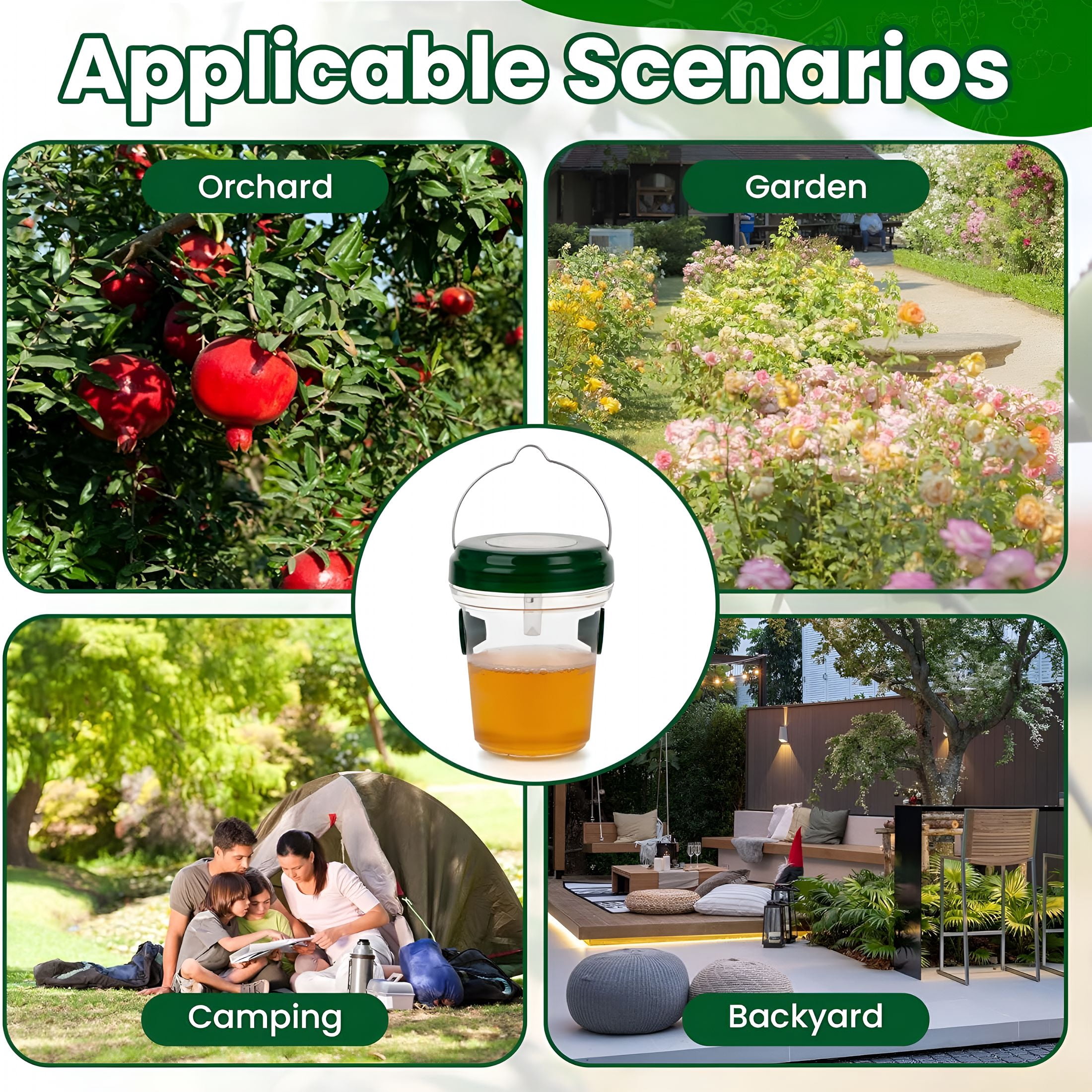 QARUN Wasp Traps Outdoor Hanging, Hornet Trap with Solar Power, Double Attraction, Suitable for Outdoor, Orchard, Garden