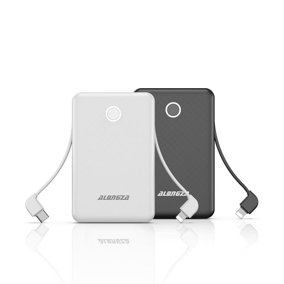 Alongza Portable Charger Small Size Built in Cable 6000mAh Power Bank, External Battery Pack Lightweight Backup Charger, Ultra Slim Battery Backup Charger for Cell Phones