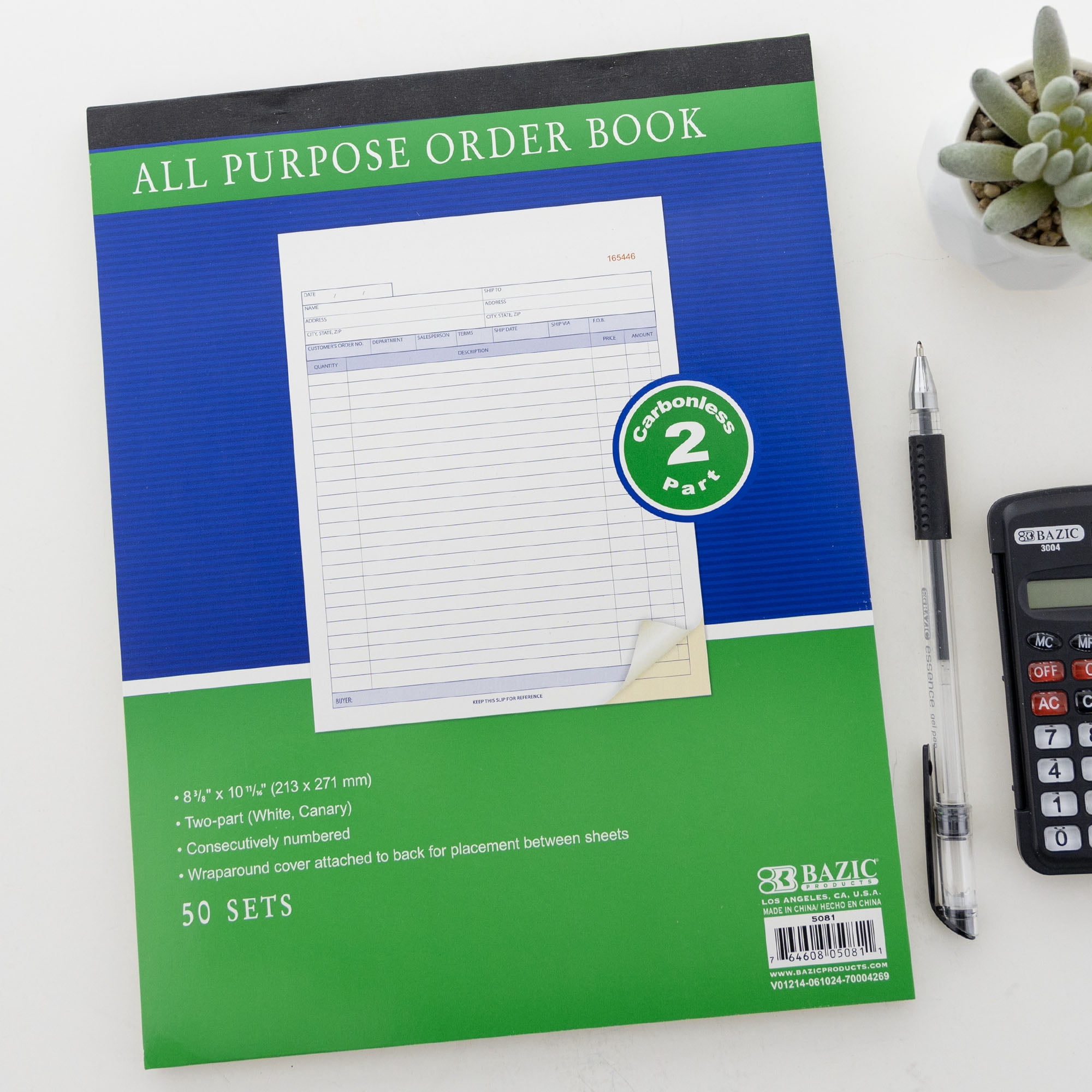 BAZIC All Purpose Order Book, 50 Sets 8 3/8"x10 11/16" 2-Part Carbonless, 4-Pack